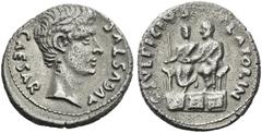 Roman Empire Roman Empire. Octavian as Augustus, 27 BC – 14 AD. C. Sulpicius Platorinus. Denarius 13 BC, AR 3.73 g. CAESAR – AVGVSTVS Bare head of Augustus r. Rev. C SVLPICIVS – PLATORIN Augustus and 