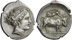 The Collection of Greek coins of a Man in Love with Art Part III Campania, Neapolis. Didrachm circa 395-385, AR 7.65 g. Head of nymph Parthenope r., wearing meander pattern diadem, earring and necklac