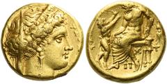 The Collection of Greek coins of a Man in Love with Art Part III Calabria, Tarentum. Stater circa 334-332, AV 8.48 g. TA[PA] Veiled and diademed head of Hera r., wearing earring and necklace; below ch