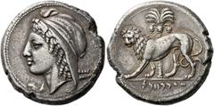 The Collection of Greek coins of a Man in Love with Art Part III The Carthaginians in Sicily and North Africa. Tetradrachm, uncertain mint in Sicily circa 320, AR 17.12 g. Female head l., wearing orie