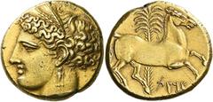 The Collection of Greek coins of a Man in Love with Art Part III The Carthaginians in Sicily and North Africa. Tristater, uncertain mint in Sicily circa 260, EL 22.82 g. Head of Tanit (Kore-Persephone