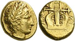 The Collection of Greek coins of a Man in Love with Art Part III Olynthus, the Chalcidian League. Stater circa 432-348, AV 7.81 g. Laureate head of Apollo r. Rev. [X] -A-Λ-KIΔ-EΩN Four-stringed cithar
