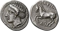 The Collection of Greek coins of a Man in Love with Art Part III Larissa. Drachm circa 420-400, AR 6.00 g. Head of the nymph Larissa l, her hair caught up in a sakkos, wearing pendant earring. Rev. ΛΑ
