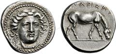 The Collection of Greek coins of a Man in Love with Art Part III Larissa. Drachm circa 400-380, AR 6.03 g. Head of the nymph Larissa facing, turned slightly to r., wearing ampyx, pendant earrings, and