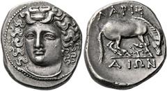 The Collection of Greek coins of a Man in Love with Art Part III Larissa. Drachm circa 356-342, AR 6.20 g. Head of the nymph Larissa three-quarter facing l., wearing ampyx, pendant earring, and neckla