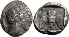 The Collection of Greek coins of a Man in Love with Art Part III Attica, Athens. Decadrachm circa 467-465, AR 40.40 g. Head of Athena r., wearing crested helmet, earring and necklace; bowl ornamented 