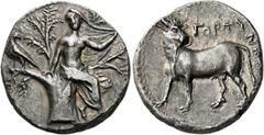 The Collection of Greek coins of a Man in Love with Art Part III Crete, Gortyna. Half stater circa 280-260, AR 6.80 g. Europa, naked to waist and wearing a peplos over her lower limbs, seated three-qu