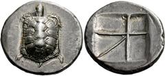 Greek Coins Aegina, Aegina. Stater circa 380, AR 12.01 g. Tortoise seen from above. Rev. Skew pattern within incuse square. Millbank pl. 2, 15. SNG Lockett 1995. Dewing 1686. SNG Delepierre 1545. Stru