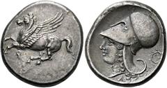 Greek Coins Corinthia, Corinth. Stater, circa 375-300, AR 8.53 g. Pegasus flying l.; below, [koppa]. Rev. Head of Athena l., wearing wreathed Corinthian helmet and necklace; behind, wreath. Below, A. 
