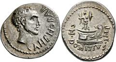 The Roman Republic Cn. Domitius Ahenobarbus. Denarius, mint moving with Ahenobarbus in 41, AR 3.92 g. AHENOBAR Male head r., slightly bearded. Rev. CN·DOMITIVS IMP Trophy with two spears and shield st