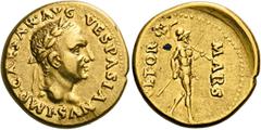 The Viggo collection of Flavian Imperial Coins from provincial mints Spanish Mint, possibly Tarraco Aureus circa late 69 to 70, AV 7.19 g. IMP CAESAR AVG VESPASIANVS Laureate head r. Rev. MARS – VLTOR