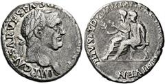 The Viggo collection of Flavian Imperial Coins from provincial mints Lugdunum. Denarius 71, AR 3.35 g. IMP CAESAR VESPASIANVS AVG TR P Laureate head r. Rev. TITVS ET DOMITIAN CAESARES PRIN IVEN Titus 