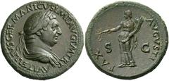 The Roman Empire Vitellius, April –December 69. Sestertius late April-December 69, Æ 27.87 g. A VITELLIVS GERMANICVS IMP AVG P M TR P Laureate and draped bust r. Rev. PAX AVGVSTI / S – C Pax standing 