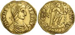 The Roman Empire Constans, son of Constantine III, 410 – 411.. Solidus, Caesaragusta end 408-beginning 409, AV 4.06 g. D N CONSTA – NS P F AVG Pearl-diademed, draped and cuirassed bust r. Rev. VICTORI