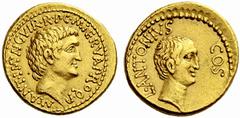 Auction 51 Part I The Roman Republic Marcus Antonius and Lucius Antonius with M. Cocceius Nerva. Aureus, mint moving with M. Antonius in the East 41 BC, AV 7.92 g. M·ANT·IMP·AVG VIR·R·P C·M·NERVA PRO 