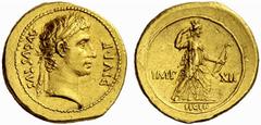 Auction 51 Part I The Roman Empire Octavian as Augustus 27 BC – 14 AD Aureus, Lugdunum circa 11-10 BC, AV 7.90 g. AVGVSTVS – DIVI·F Laureate head r. Rev. IMP – XII Diana, wearing polos and long draper