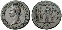 Auction 51 Part I The Roman Empire Gaius, 37 – 41 Sestertius circa 37-38, Æ 27.67 g. C CAESAR AVG GERMANICVS PON M TR POT Laureate bust l. Rev. AGRIPPINA - DRVSILLA - IVLIA The sisters of Gaius standi