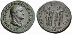 Auction 51 Part I The Roman Empire Galba, 68 – 69 Sestertius December 68, Æ 28.63 g. SER SVLPI GALBA IMP CAESAR AVG TR P Laureate and draped bust r. Rev. HONOS ET VIRTVS Honos, bare from the waist up,