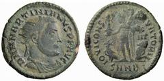 Auction 51 Part I The Roman Empire Martinian, 324 Follis. Nicomedia 324, Æ 2.83 g. D N M MARTINIANVS P F AVG Radiate, draped and cuirassed bust r. Rev. IOVI CONS – ERVATORI Jupiter standing l., holdin