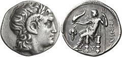 Ancient Greek Coins Tenos Tetradrachm circa 260-240, AR 13.90 g. Laureate head of Apollo Carneios r. Rev. ΤΗΝΙΩΝ Poseidon on throne l., holding dolphin on outstretched r. hand and trident in l.; in l.