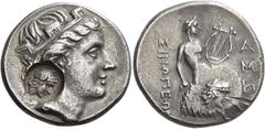 Ancient Greek Coins Paphlagonia, Sinope Tetradrachm circa 330-300, AR 16.86 g. Head of Sinope r., wearing mural crown. Behind, countermark of helmeted head of Athena r. Rev. ΣΙΝΩΠΕΩΝ Apollo seated r. 