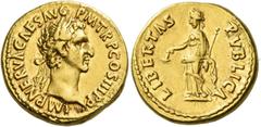 Roman Gold Coins Nerva, 96 – 98 Aureus 97, AV 7.47 g. IMP NERVA CAES AVG – P M TR P COS III P P Laureate head r. Rev. LIBERTAS – PVBLICA Libertas standing l., holding pileus in r. hand and sceptre in 