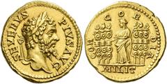 Roman Gold Coins Septimius Severus, 193 – 211 Aureus 202-210, AV 7.32 g. SEVERVS – PIVS AVG Laureate head r. Rev. CON – COR – DIA Concordia standing l., holding sceptre; between six ensigns; in exergu