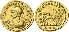 Roman Gold Coins Probus, 276 – 282 Aureus, Serdica 276-282, AV 5.64 g. IMP C M AVR PROBVS AVG Helmeted and cuirassed bust l., holding spear and shield over shoulder. Rev. VICTORIAE Victory in slow qua