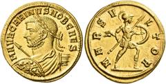 Roman Gold Coins Carinus caesar, 282 – 283 Aureus, Siscia circa 282, AV 4.60 g. M AVR CARINVS NOB CAES Laureate, draped and cuirassed bust l., holding a transverse spear and shield with horseman-enemy