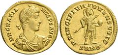 Roman Gold Coins Gratian, 367 – 383 Solidus, Nicomedia 367-375, AV 4.33 g. D N GRATIA – NVS P F AVG Pearl-diademed, draped and cuirassed bust r. Rev. PRINCIPIVM IVVENTVTIS The Emperor, nimbate and in 