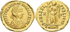 Roman Gold Coins Justa Gratia Honoria, sister of Valentinian III Solidus, Ravenna 430-435, AV 4.35 g. D N IVST GRAT HO – NORIA P F AVG Pearl-diademed and draped bust r., cross on shoulder, crowned abo