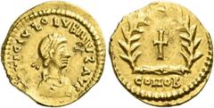 Roman Gold Coins Olybrius, March (?) – 23 October 472 Tremissis, Mediolanum March (?)-23 October 472, AV 1.44 g. [D N] ANICIVS (S reverted) OLVBRIVS (S reverted) AVG Pearl-diademed, draped and cuirass