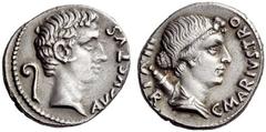 Part I The Roman Empire Octavian as Augustus, 27 BC – 14 AD L. Marius C.f. Tromentina. Denarius 13 BC, AR 3.91 g. AVGVSTVS Bare head of Augustus r.; behind, lituus. Rev. C MARIVS TRO – III – VIR Diade