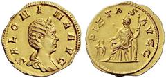 Part I The Roman Empire Salonina, wife of Gallienus Aureus 256-257, AV 2.26 g. SALONINA AVG Diademed and draped bust r. Rev. PIETAS AVGG Pietas seated l., holding sceptre in l. hand and extending r. t