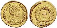 Part I The Roman Empire Galla Placidia, wife of Constantine III and mother of Valentinian III Tremissis, Ravenna or Roma 455, AV 1.44 g. D N GALLA PLA – CIDIA P F AVG Pearl-diademed, draped bust r., w