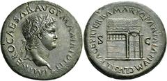 The Roman Empire Nero augustus, 54 – 68 Sestertius, Lugdunum 67, Æ 26.67 g. IMP NERO CAESAR AVG P MAX TR POT P P Laureate head r. with small globe at point of bust. Rev. PACE P R TERRA MARIQ PARTA IAN