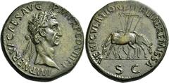 The Roman Empire Nerva augustus, 97 – 98 Sestertius 97, Æ 28.36 g. IMP NERVA CAES AVG P M TR P COS III P P Laureate head r. Rev. VEHICVLATIONE ITALIAE REMISSA Two mules grazing in opposite directions;