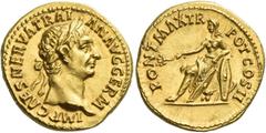 The Roman Empire Trajan augustus, 98 – 117 Aureus 98, AV 7.56 g. IMP CAES NERVA TRAI – AN AVG GERM Laureate head r. Rev. PONT MAX TR – POT COS II Germania seated l. on shields, holding palm branch in 