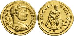 The Roman Empire Maximianus Herculius first reign, 286 – 305 Aureus circa 287, AV 5.38 g. MAXIMIA – NVS PF AVG Laureate, draped and cuirassed bust r. Rev. HERCVLI – VICTORI Hercules seated facing on r