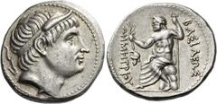 Greek Coins Demetrius Poliorcetes, 306 – 284 Tetradrachm Amphipolis, 291–290, AR 17.06 g. Diademed head r., with horn. Rev. ΒΑΣΙΛΕΩΣ – ΔΗΜΗΤΡΙΟΥ Poseidon half draped, seated l. on a rock, holding aphl