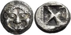 Greek Coins Attica, Athens Didrachm, 'Wappenmünzen' type circa 520, AR 8.56 g. Gorgoneion facing with open mouth and protruding tongue. Rev. Quadripartite incuse square, diagonally divided. Svoronos 6