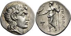 Greek Coins The Cyclades, Tenos Didrachm circa 260-240, AR 6.62 g. Head of Apollo Carneius r. Rev. ΤΗΝΙΩΝ Poseidon standing l., holding dolphin and sceptre; in l. field, bunch of grapes. SNG Copenhage