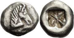 Greek Coins Uncertain mint in the Aegean Islands Stater circa 600, AR 12.32 g. Head of horse r. Rev. Incuse square punch. For type, cf. CNG sale 91, 2012, 343 (twelfth stater). Regling Kunstwerk 26 (a