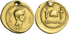 The Roman Republic M. Junius Brutus with L. Plaetorius Caestianus. Aureus, mint moving with Brutus in Northern Greece 43-42, AV 7.84 g. BRVT IMP – L·PLAET·CEST Bare head of M. Junius Brutus r. Rev. Pi