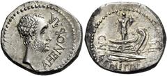 The Roman Republic Cn. Domitius Ahenobarbus. Denarius, mint moving with Ahenobarbus in 41, AR 3.95 g. AHENOBAR Male head r., slightly bearded. Rev. CN·DOMITIVS IMP Trophy with two spears and shield st