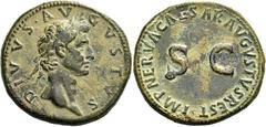 The Roman Empire Octavian as Augustus, 27 BC – 14 AD Divus Augustus. Sestertius circa 98, Æ 28.63 g. DIVVS AVGVSTVS Laureate head of Augustus r. Rev. IMP NERVA CAES AVGVSTVS REST around S C. C Augustu