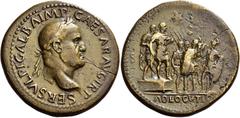 The Roman Empire Galba, 68 – 69 Sestertius circa December 68, Æ 28.02 g. SER SVLPI GALBA IMP CAESAR AVG TR P Laureate head r. Rev. Galba, in military dress, standing r. on podium, accompanied by praet