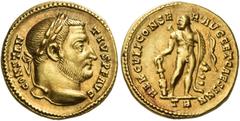 The Roman Empire Constantius Chlorus augustus, 305 – 306 Aureus, Treveri 305-306, AV 5.37 g. CONSTAN – TIVS P F AVG Laureate head r. Rev. HERCVLI CONSE – R AVGG ET CAESS NN Hercules standing to front,