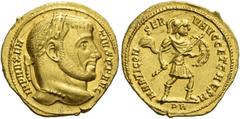 The Roman Empire Maxentius augustus, 307 – 312 Aureus 307, AV 5.44 g. IMP MAXEN – TIVS P F AVG Laureate head r. Rev. MARTI CON – SER – V AVGG ET CAES N Mars advancing r., holding shield in l. hand and