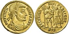 The Roman Empire Vetranio, 350 Solidus, Siscia March-December 350, AV 4.60 g. D N VETRA – NIO P F AVG Laureate, draped and cuirassed bust r. Rev. SALVATOR – REI – PVBLICAE Emperor, in military attire,